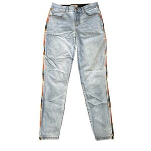 Knox Rose Mid-Rise Stretch Ankle Jeans With Side Seam Embroidery, Size 6, Boho